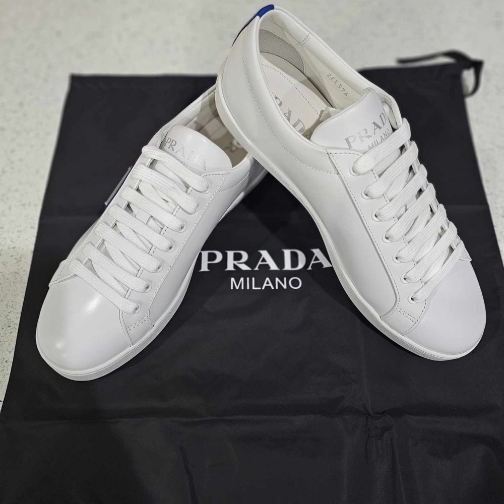 Prada Men's White Leather Logo Sneakers Size US9